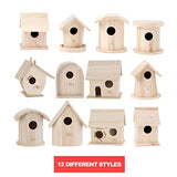 Birdhouse Craft Bundle - 4 Unfinished Wood Birdhouses (5-7 Inches), 10 Acrylic Paints (2-Ounce, Random Colors), 25-Piece Paintbrush Set, 2 Palettes