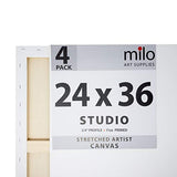 MILO PRO | 24 x 36" Stretched Canvas Pack of 4 | 3/4" inch Studio Profile | 11 oz Primed Large Professional Artist Painting Canvases | Ready to Paint White Blank Art Canvas Bulk Set
