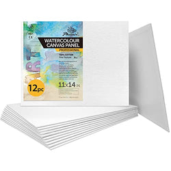 PHOENIX Watercolor Canvas Panels 11x14 Inch, 12 Pack - 8 Oz Triple Primed 100% Cotton Acid Free Canvases for Painting, Blank Flat Canvas Boards for Watercolor, Acrylic, Gouache & Tempera Painting