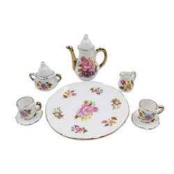 Tukeajuko Miniature Dollhouse Accessories Tea Pot Plate Cup Doll House Porcelain Mini Kitchen Kit Decor Furniture Set 1 12 Scale