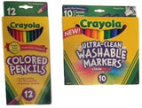 School Supply Kit - Crayola Crayons (24), Crayola Colored Pencils (12), Crayola Washable Markers