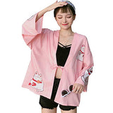 Women Japanese Kimono Cardigan Harajuku Coat Yukata Bathrobe Blouse Tops Outwea (# 1 Pink)