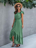 KIRUNDO 2021 Summer Women’s Off Shoulder Maxi Dress Polka Dots Short Sleeves High Waist Pleated Long Dresses with Belt (Small, Green 2)