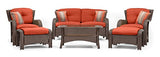 La-Z-Boy Outdoor Sawyer 6 Piece Resin Wicker Patio Furniture Conversation Set (Grenadine Orange) with All Weather Sunbrella Cushions