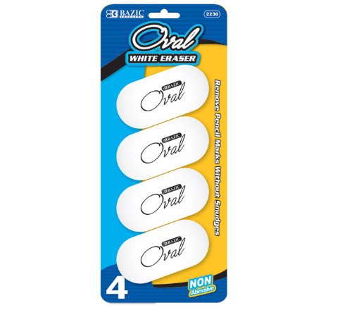 BAZIC White Oval Eraser (4/Pack)