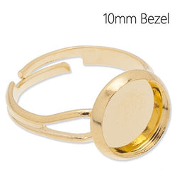 50pcs/lot Gold Plated Ring Blanks with Bezel fit 10mm Cabochon