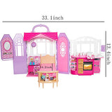 ONEST 82 Pieces Doll Holiday House Set for 11.5 Inch Girl Doll Includes Big Folding House, 15 Sets Handmade Doll Clothes, Trunk, Shoes, Necklaces, Bags, Hangers and Stickers