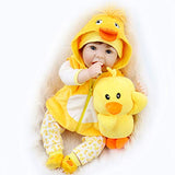 Aori Lifelike Realistic Reborn Baby Dolls 22 Inch Weighted Reborn Girl Doll with Yellow Clothes and Duck Toy Accessories Best Birthday Set for Girls Age 3