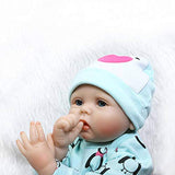 Nicery Reborn Baby Doll Soft Simulation Silicone Vinyl Cloth Body 22 inch 55 cm Magnetic Mouth Lifelike Vivid Boy Girl Toy for Ages 3+ Cloth Body Green Penguin RD55C180