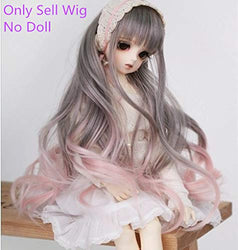 Kuafu 1/6(15-16.5cm) BJD/SD Doll Wig Fashion Lovely Long Wavy Doll Hair Wigs Grey to Pink (only wig)