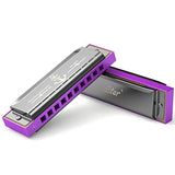 Eastar Major Blues Harmonica 10 Holes C Key Beginner Harmonica for Kids and Adults with Hard Case and Cloth, Purple