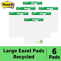 Post-it Super Sticky Easel Pad, 25 x 30 Inches, 30 Sheets/Pad, 6 Pads (559RP-VAD6), Large White Recycled Premium Self Stick Flip Chart Paper, Super Sticking Power