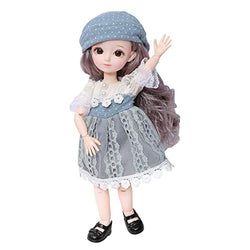 HUMEI 12inch BJD Dolls with Long Blonder Hair, Shirt Set with a hat and Shoes, Having Different Movable Jointed SD Doll Set for Girl as (Blue)