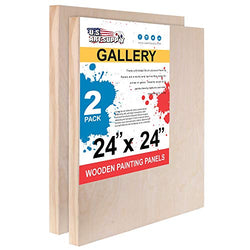 U.S. Art Supply 24" x 24" Birch Wood Paint Pouring Panel Boards, Gallery 1-1/2" Deep Cradle (Pack of 2) - Artist Depth Wooden Wall Canvases - Painting Mixed-Media Craft, Acrylic, Oil, Encaustic