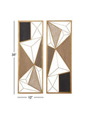 CosmoLiving by Cosmopolitan Metal Geometric Wall Decor with Black and Gold Accents, Set of 2 12"W, 35"H, Brown