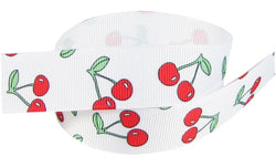 HipGirl Fruit Printed Grosgrain Ribbon-Apples, Strawberries, Cherries etc (5yd 7/8" Cherry