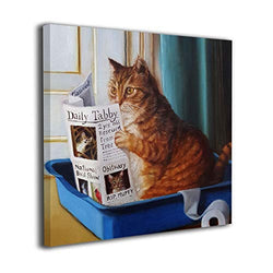 HIBIPPO Cat Toilet Reading Newspaper Paper Canvas Wall Art Prints Artwork Pictures Wall Decorations for Living Room Kitchen 20"x20" Ready to Hang