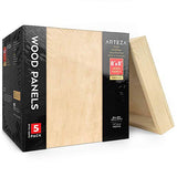 Arteza Wooden Canvas Board, 8x8 Inch, Pack of 5, Birch Wood, Cradled Artist Wood Panels for Painting, Encaustic Art, Wood Burning, Pouring, Use with Oils, Acrylics