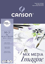 Canson Imagine Mixed Media 200gsm Paper, Natural White, A2 pad Including 50 Sheets