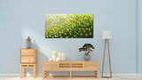 Tiancheng Art 24x48 inch Contemporary Artwork Tulip Flower Paintings 100% Hand-Painted Green Canvas Wall Art Living room and bedroom Decoration Paintings Ready to Hang