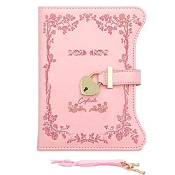 Diary with Lock and Keys for Teen Girls 360 Pages Leather Heart Shaped Locking Journal Personal Organizers Secret Notebook for Women(A5(8.5"*5.7"),PINK 2)