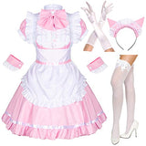 Japanese Anime Sissy Maid Dress Cosplay Sweet Classic Lolita Fancy Apron Maid Dress with Socks Gloves Set (Pink)(XL = Asia XXL)