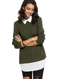 Romwe Women's Classic Collar Long Sleeve Curved Hem Pullover Sweatshirt Green XL