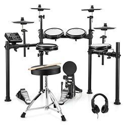 Donner DED-200 Electronic Drum Set, Electric Drum Kit with Quiet Mesh Drum Pads, 2 Cymbals w/Choke, 31 Kits and 450+ Sounds, Throne, Headphones, Sticks, USB MIDI, Melodics Lessons (5 Pads, 4 Cymbals)