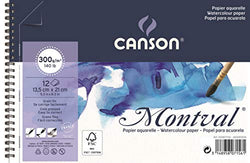 Canson Spiral-Bound Notepad AQ Montval Fine Watercolour 300 g/m² 12 Sheets per Pad Spiral on Short Side White 13.5 x 21 cm White