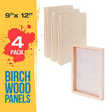 U.S. Art Supply 9" x 12" Birch Wood Paint Pouring Panel Boards, Gallery 1-1/2" Deep Cradle (Pack of 4) - Artist Depth Wooden Wall Canvases - Painting Mixed-Media Craft, Acrylic, Oil, Encaustic