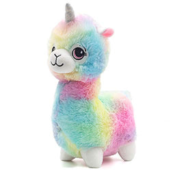 Llama Stuffed Animal 11'' Soft Toy Rainbow Llamacorn with Sparkling Horn Girls Gift Alpaca Multicolor Plush Puppets
