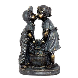 Exhart Boy Kissing Girl Statue | Patina Finish Couple Garden Statue | Faux Bronze Statue | Resin Statue | Garden Art | Outdoor Decorations | (20 in)