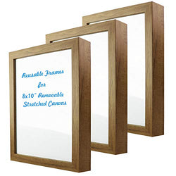 Natural art 8x10 Inch Removable Stretched Canvas with Reusable Frames Pack of 3 for Paintings Wood