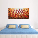 Hand Painted Textured Oil Paintings On Canvas Red Flowers Paintings Modern Wallart Abstract Artwork Canvas Wall Art Paintings Stretched Wooden Inside Ready to Hang 24x48inch