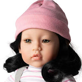 Adora Realistic Baby Doll Girl Power in Knit-Sleeved Shirt and Gray Over-All Dress with Pink Heart Embroidery