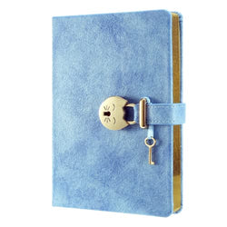 Victoria's Journal Hush-Hush My Secret Diary with Cat Lock- Girls & Women Undated Diary with Lock and Key for Writing, Taking Notes, Travel - Soft Vegan Leather Cover with Fashionable Colors (Blue)