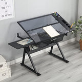 HomSof Adjustable Drafting Printing Table with Chair, Black
