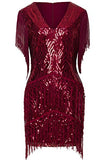 BABEYOND 1920s Flapper Dress Long Fringed Gatsby Dress Roaring 20s Sequins Beaded Dress Vintage Art Deco Dress Wine Red