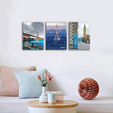 3 Piece Canvas Wall Art for Bedroom - Eiffel Tower Wall Decor London Big Ben Wall Art Golden Gate Bridge Canvas Prints Landscape Painting for Living Room Bathroom Wall Decorations