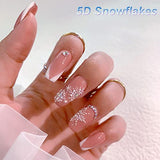 5D White Snowflakes Embossed Nail Art Sticker 4 Sheets Winter Christmas Nail Art Decoration Sticker Charms Snowflakes Flower French Nail Design Gel Polish Manicure Sliders Decals