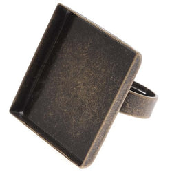 Beadaholique Square Bezel Adjustable Ring, 26mm, Antiqued Brass