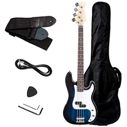 Safstar Electric Bass Guitar Full Size 4 Strings with Amp Cord Strap Carrying Bag for Starters Beginners (Blue)