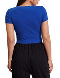 Romwe Women's Casual Rib Knit Short Sleeve Crop Top Tee T-Shirt Royal Blue M