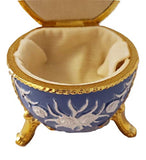 Blue Floral Egg Shaped Musical Jewelry Box playing Bolero