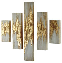 Signature Design by Ashley Devlan Modern 5 Piece Glam Gold Leaf Abstract Wall Art, White & Gold Finish