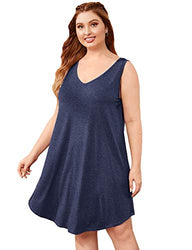 Romwe Women's Plus Size Summer Sundress Sleeveless Loose Casual T-Shirt Tank Dress Navy 3X