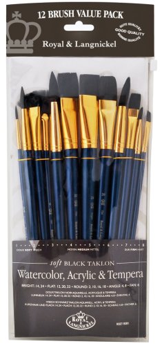 Royal & Langnickel - 9300 Series  10760:Zip N' Close 12-Piece Black Taklon Brush Set 1 - RSET-9301