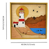 ImprovingLife Wall Art Decor Lighthouse on the Cliff Landscape Wood Sculpture 3D effect