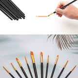 Elisel Paint Brush Set, 10 pcs Nylon Hair Art Paint Brushes for Acrylic Painting for Acrylic Oil Watercolor, Face Nail Art, Miniature Detailing and Rock Painting (Black)