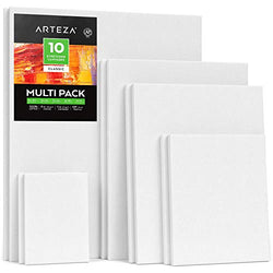 Arteza Stretched White Blank Canvas Multi Pack, 5x7", 8x10", 11x14", 12x16", 16x20" (2 of Each) Set of 10, Primed, 100% Cotton, for Acrylic, Oil, Other Wet or Dry Art Media, for Artists